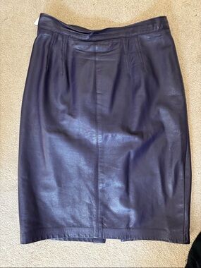 Vintage Danier Leather Dark Purple Leather Pencil Skirt Y2K Genuine Leather Line